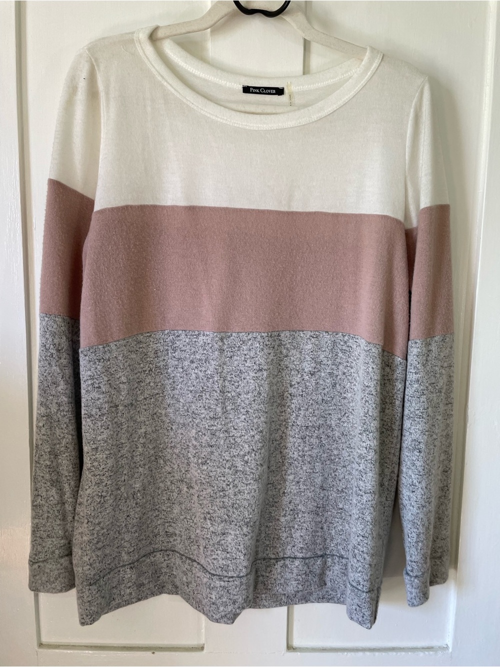 Pink Clover Colorblock Pullover - White, Dusty Pink & Heather Gray